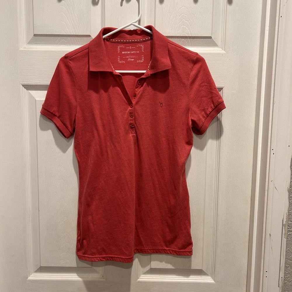 Vtg Y2K Mossimo Supply Co Womens Red Short Sleeve Slim Fit Polo Shirt Size Large